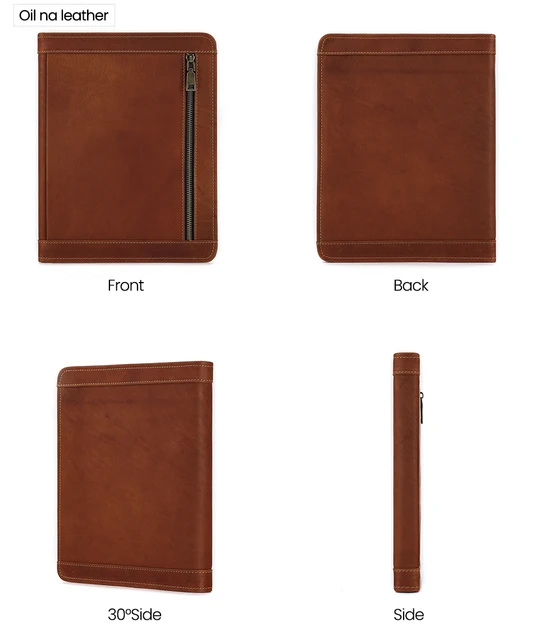 Aaron Leather Zippered Business Portfolio – Genuine Buffalo Leather, Padfolio With Tablet Slot