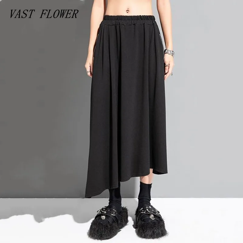 

black vintage Elastic high waist summer casual loose long for woman skirts womens 2023 skirt clothing