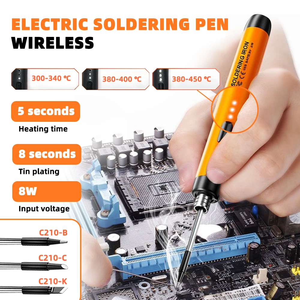 Electric Soldering Iron Kit Adjustable Temperature 80-450℃ Welding Solder Rework Station Portable Repair Tool USB Rechargeable