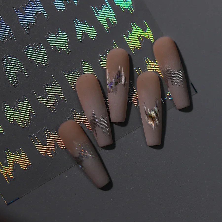 3D-Farbe reflektierende Nagel aufkleber Silber Gold Flash Seide geprägt Disco Wave Line Nail Art Dekorationen Maniküre Zubehör – Detail 10