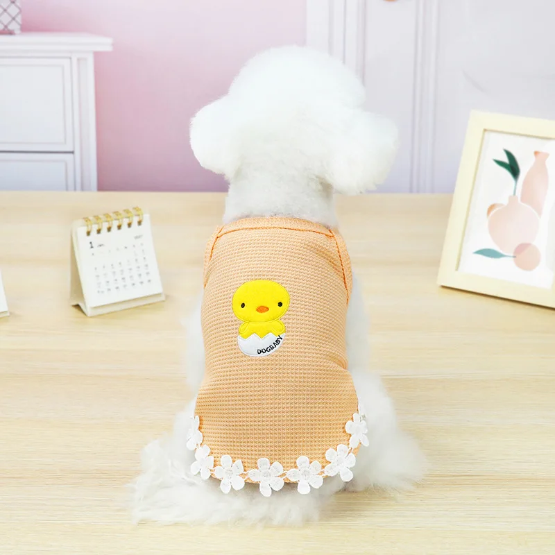 귀여운 병아리 강아지 조끼, 코튼 고양이 강아지 티셔츠, 강아지 슬링 탑, 작은 강아지 옷, 10 PCs/로트, 여름