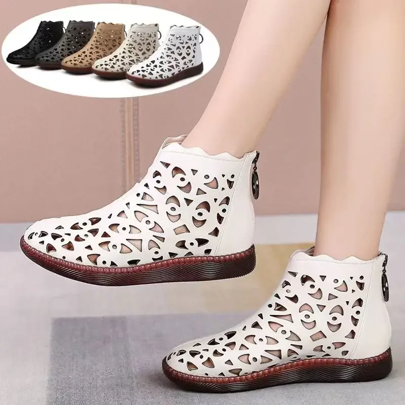 2022 Genuine Leather Spring Summer Boots Breathable Hole Boots
