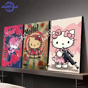 1Pc Cute Cartoon Sanrio H-HelloKittys Poster Gallery Prints Self Adhesive Home Decor Decoration Wall Decals Living Room 1