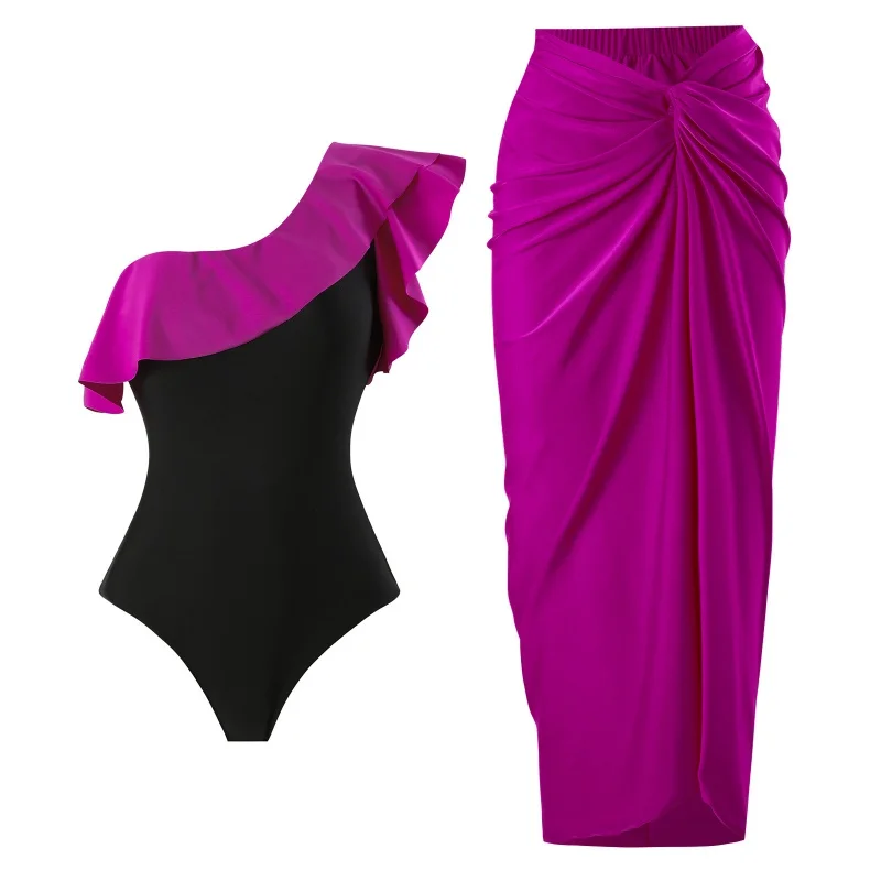 2024New One-Piece Swimsuit Retro Shoulder One Piece Swimsuit Suit Wholesale