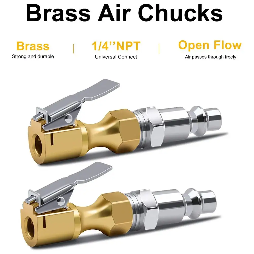 

2pcs Tire Chuck Us Plug Quick Connector Male Head Open Flow Quick Inflation Enhanced Clamp Inflator Tire Chuck