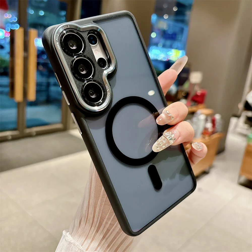 Luxury Gray Transparent Acrylic Phone Case with Lens Protection and Wireless Charging Cover