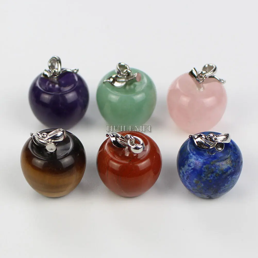 

6pcs Mixed Natural Gemstone Crystal Quartz Apple Pendants Reiki Healing Stone