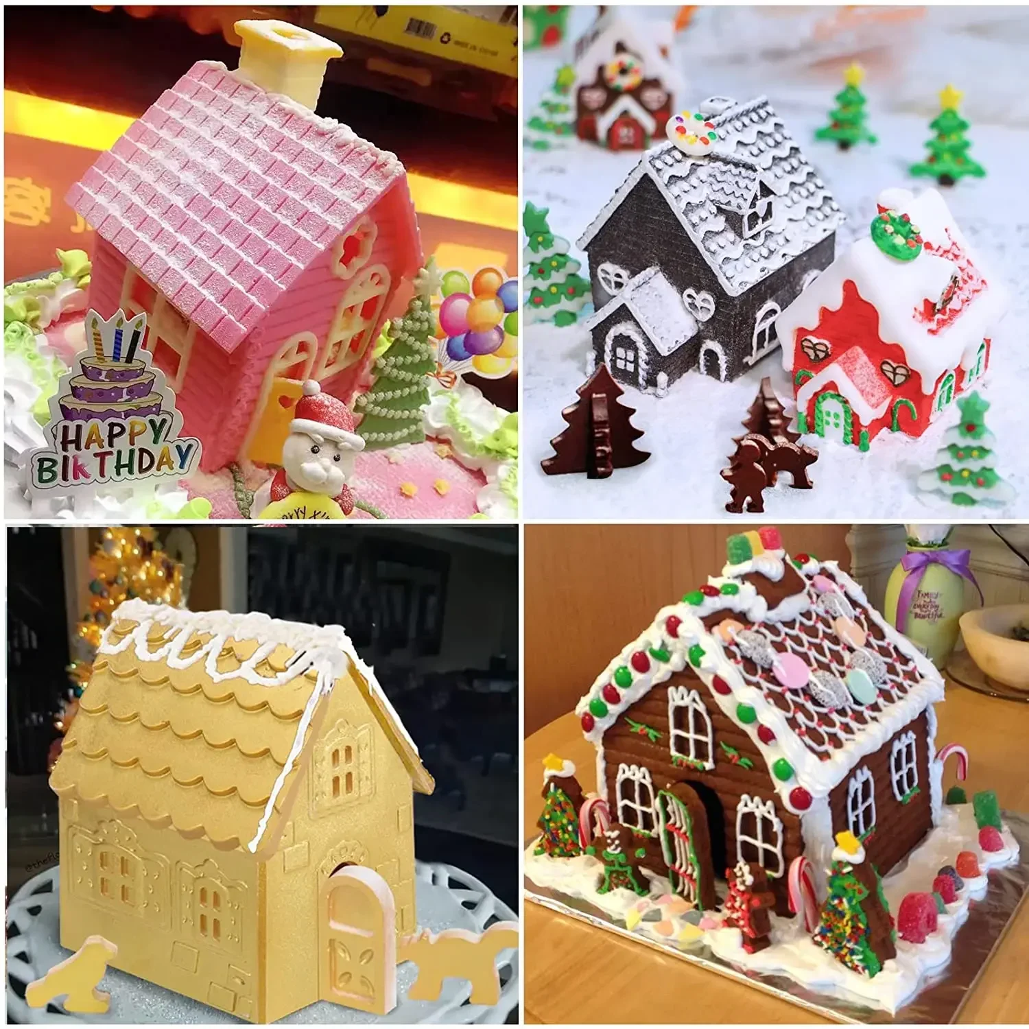 Christmas House Building block Chocolate Silicone Mold Gingerbread House Shape Cake Decoration DIY Biscuits Stencil Baking Tray