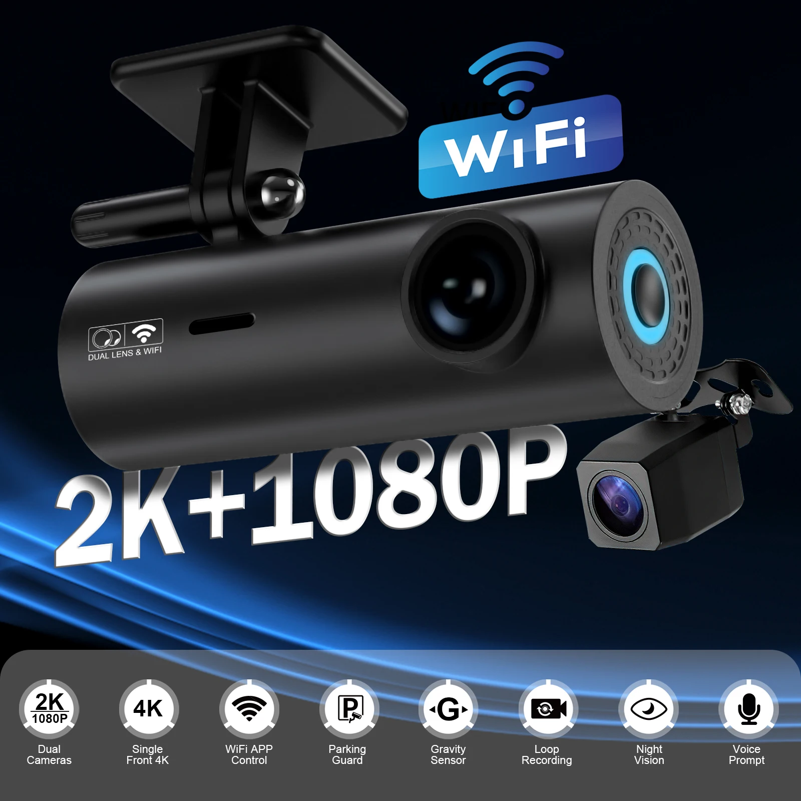 2K WiFi In Car DVR Dash Camera Mini Recorder with Loop Recording