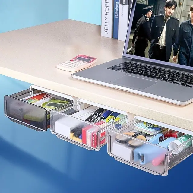 Önbot Ceruza Tálca Asztal Alatt Fiókos Szervező Tároló Doboz Önfagás Rejtett Irodai Irodaszer - Image 2