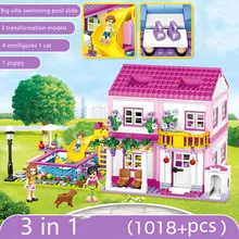 

1018pcs City Building Summer Double-layer Villa Building Block Model Girl Splicing Castle Children's Toy Brick Collection Gift