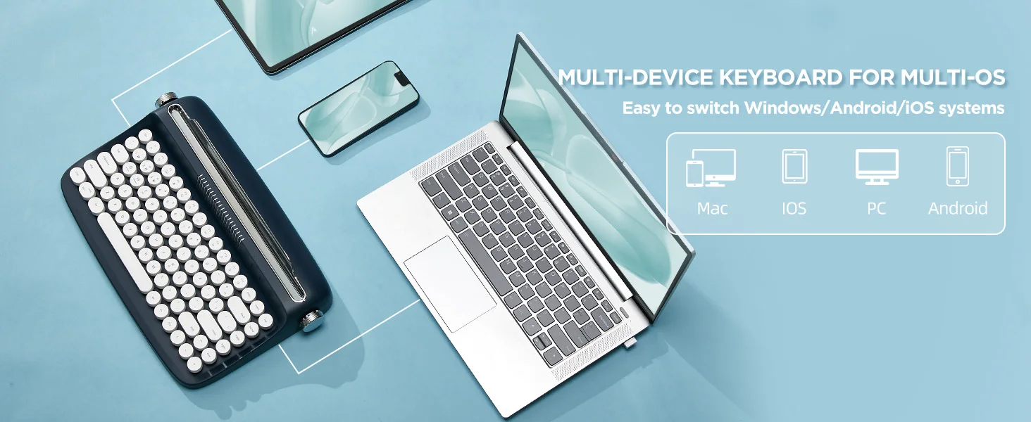 Bluetooth, Midnight Navy Retro, teclado estético com