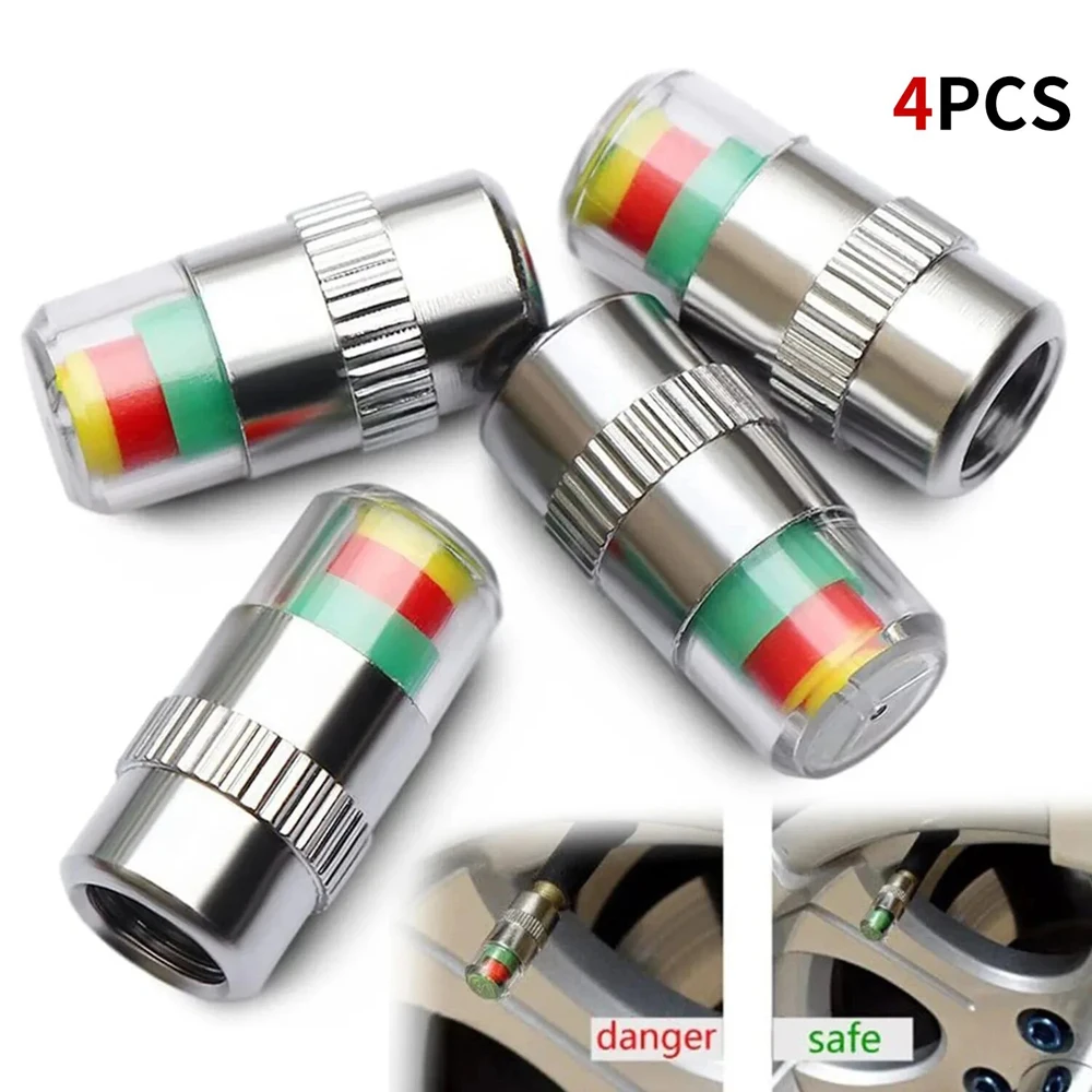 2/4pcs Car Tire Pressure Indicator Gauge Alert Monitoring Valve Cap Sensor External Valve Detection