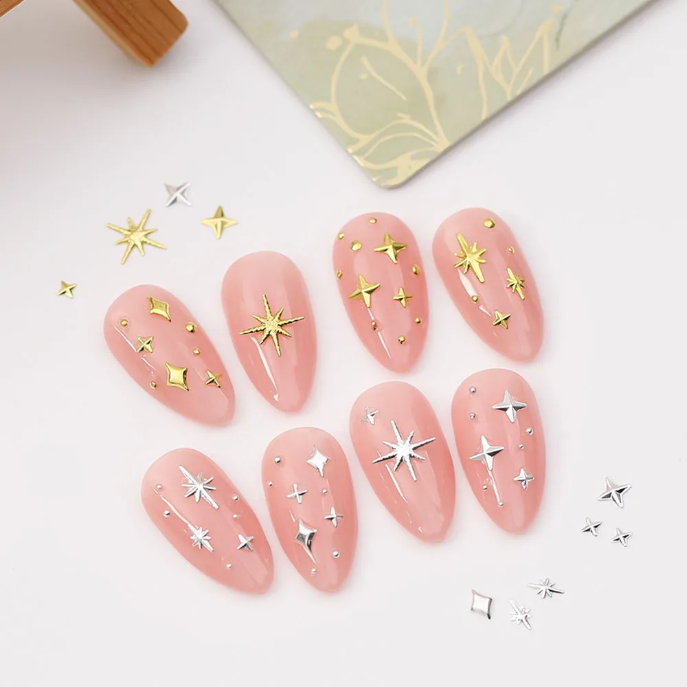100pcs Random Mix Nail Rivet Studs Gold/Silver Stars Light Nail Art Charms Asterism Starlight Accessories Manicure Supplies 3