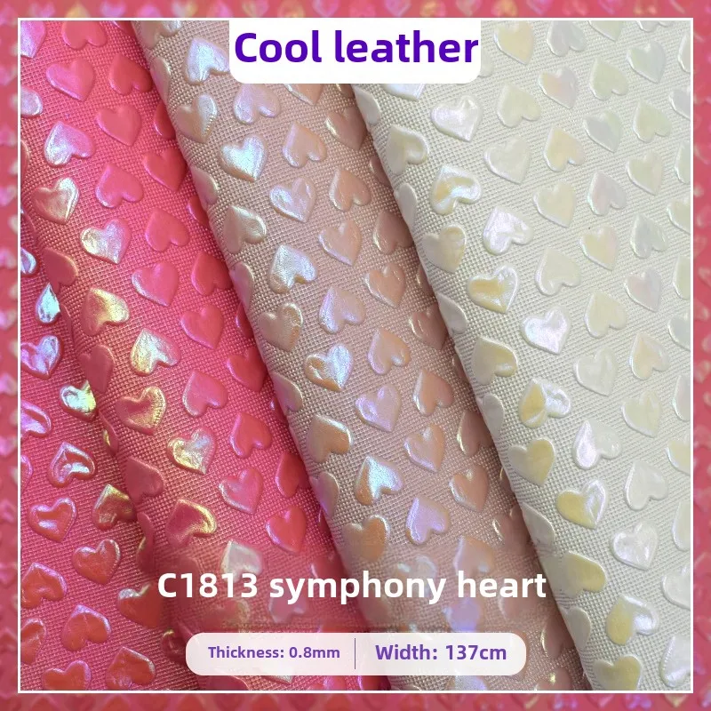 PVC Iridescent Heart Shaped Leather 0.8mm Gradient Color Cosmetic Bag Mobile Phone Case Artificial Leather Fabric Handbag