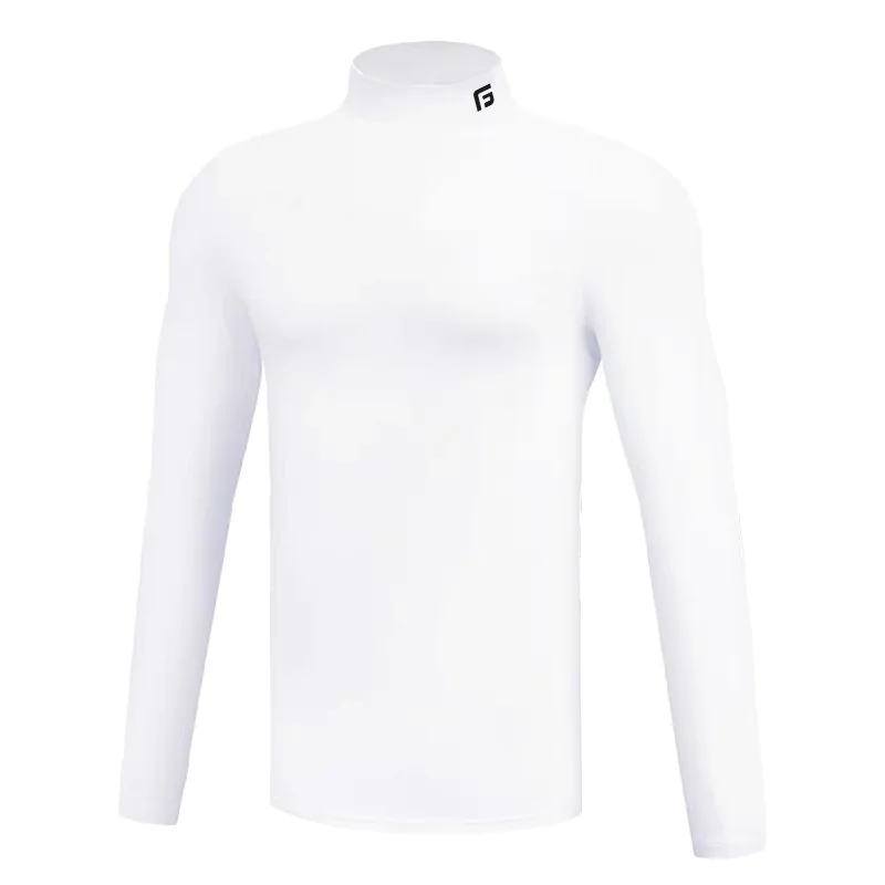 Mens Golf Shirt Winter Thremal Underwear T-shirt for Men Warmth Elastic Long-Sleeved T-Shirt Solid Color Golf Clothing Thin Velvet Heating Fiber