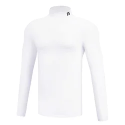 Winter Thremal Underwear T-shirt for Men Warmth Elastic Long-Sleeved T-Shirt Solid Color Golf Clothing Thin Velvet Heating Fiber