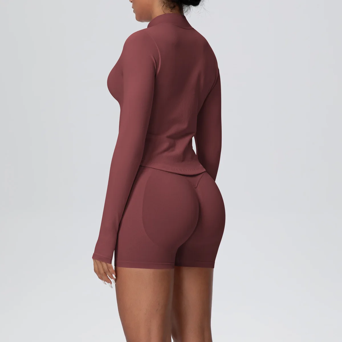 Women Gym Set - Seamless Yoga Suit With Zip Shirt & Cycling Shorts Activewear