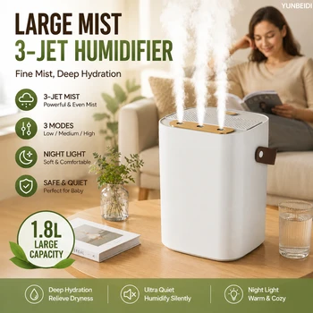 Three-spray Humidifier 1.8L Large-capacity Night Lighting Double-layer Filter Humidifier USB Desktop Silent Small Air Sprayer 1