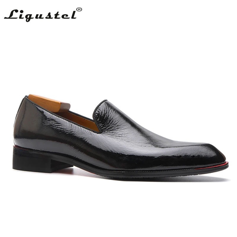 

Ligusrel Men Formal Dress Designer Luxury Black Shoes Fashion Wedding Party Leather Loafers For Men Red Bottom Formal Plus Size