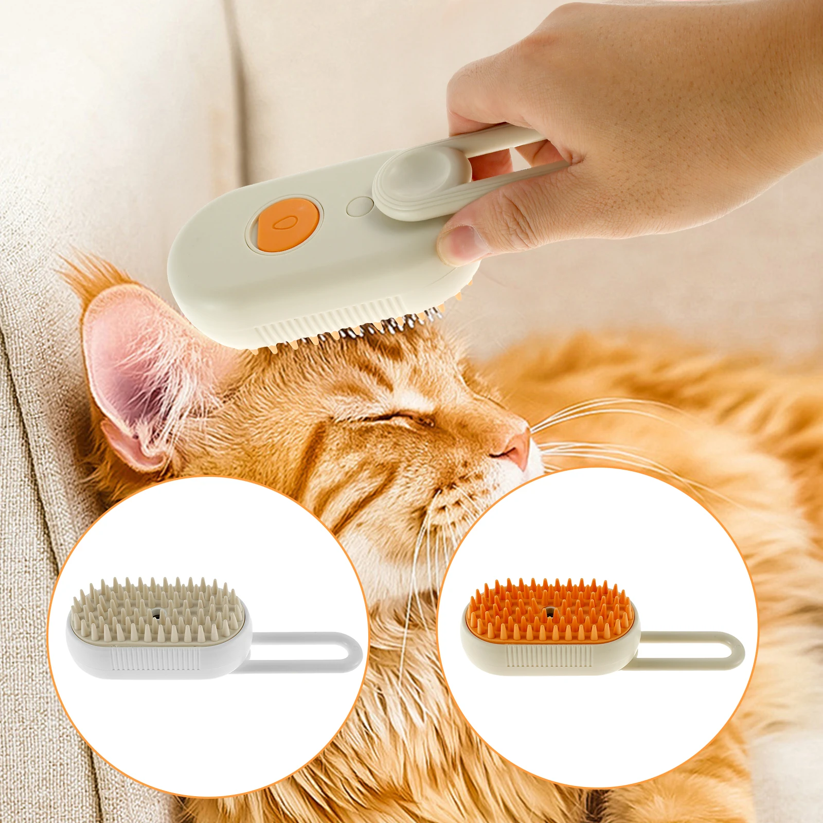 

Щетка для кошек Steamy с вращающейся ручкой, щетка для кошек с распылителем и резервуаром для воды, портативная щетка-пароварка для кошек для выпадения, перезаряжаемая