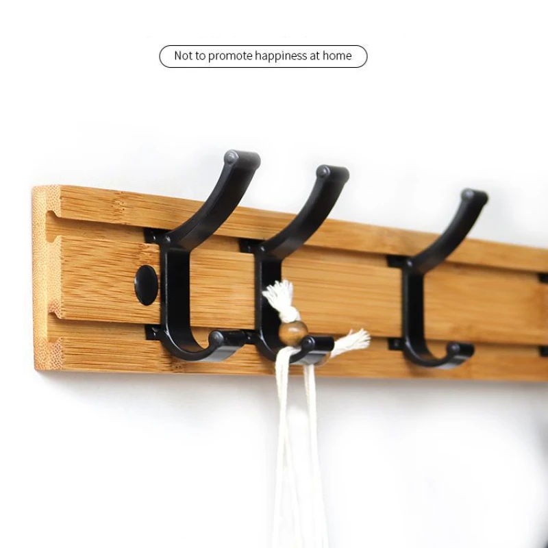 Bamboo Metal Movable Hooks Wall Mounted No-punch Coat Racks Clothes Hanger for Hat Schoolbag Bedroom Living Room Furniture