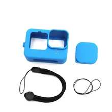 

Silicone Camera Sleeve + Lens Cap Cover + Tempered Glass Screen Protector Protective Film for GoPro Hero 9 10 Black Blue Case