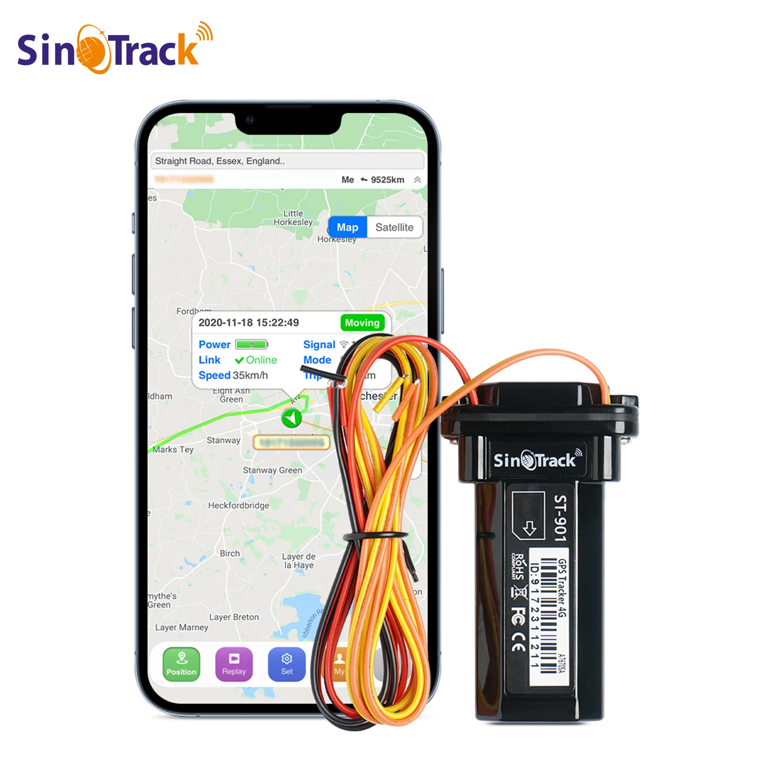 SinoTrack 미니 방수 GPS 트래커 ST-901 원격 제어용 릴레이가 있는 4PIN 케이블 자동차 오토바이 차량용 내장 배터리