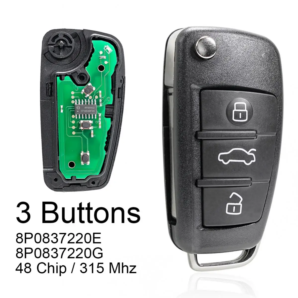 315Mhz 3Buttons Car Remote Key ID48 Chip /8P0837220E 8P0837220G for Audi- A3 S3 TT 2005 2006 2007 2008 2009 2010 2011 2012 2013