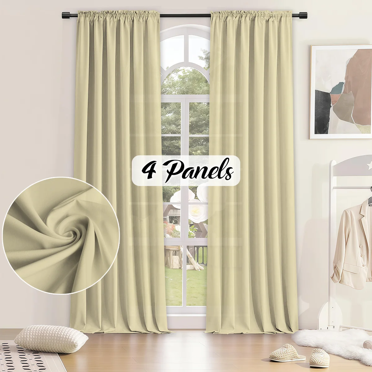 Beige solid color curtains