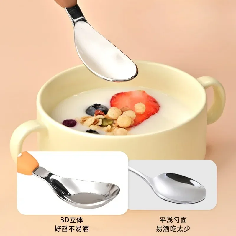 Cartoon Children&lsquo;s Tableware Spoon Stainless Steel Children&lsquo;s Meals Dessert Fruit Spoon Children Complementary Food Accessories learning spoons