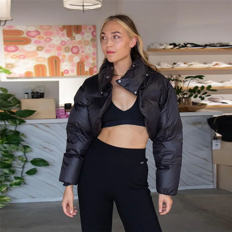 Women's Jacket 2023 Fall/winter Women's Solid Color Slim-fitting Navel Fashion Stand-up Collar Long-sleeved Warm Down Jacket