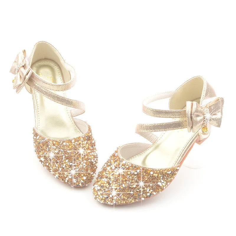 Kids Princess Girls Sandals Glitter Shiny Rhinestone Butterfly Student Party Dance Shoes 5-13 Yearss Children Summer High Heel