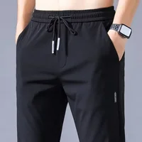 Men's Classic Straight Leg Elastic Wear-Resistant Sports Ice Silk Long Pants Summer Thin Casual Loose Comfortable Quick Dry
