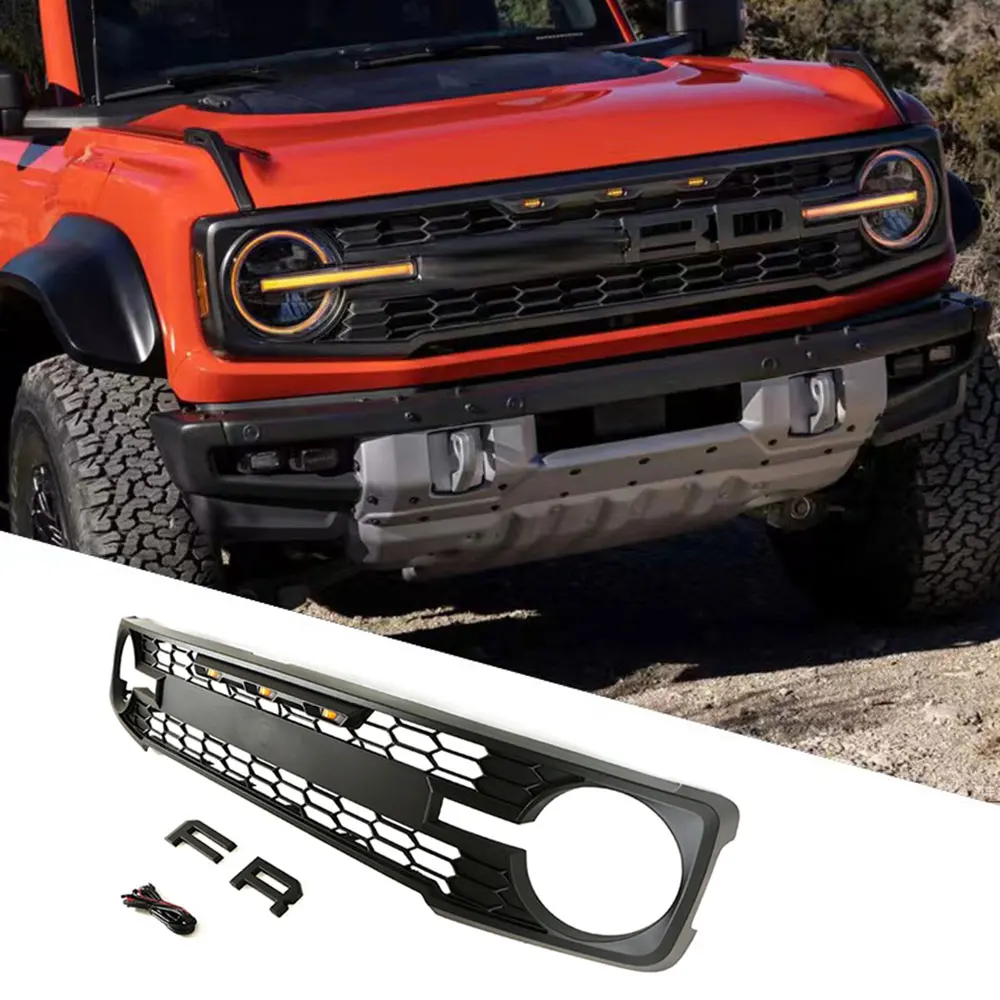 

Grille with Led Light Mesh Front Grill Inserts Black/ White ABS 4x4 Offroad For Ford Bronco 2021+