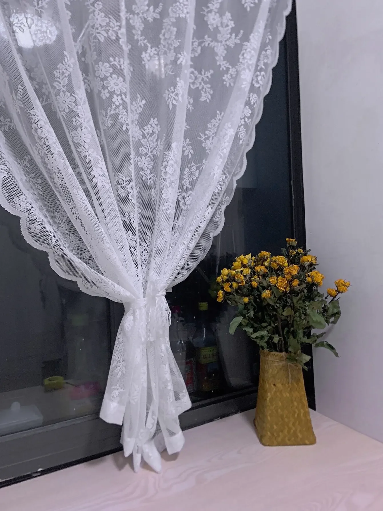 Floral Lace Sheer Curtain For Living Room Bedroom 1PC