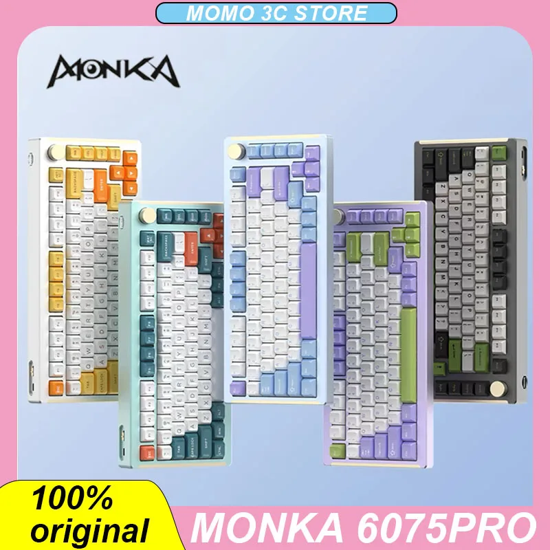 

Механическая клавиатура Monka 6075Pro, трехрежимная клавиатура с горячим разъемом PBT, прокладка RGB 75%, игровая клавиатура из алюминиевого сплава, аксессуары для ПК, подарки