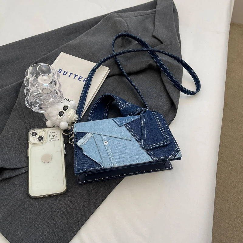 Women's fashionable small handbag, denim single shoulder bag, casual crossbody bag, zippered women's bag with lid, women's bag