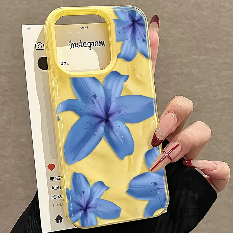 Blue Lily Flower Elegant Pattern Shockproof Soft Phone Case Cover