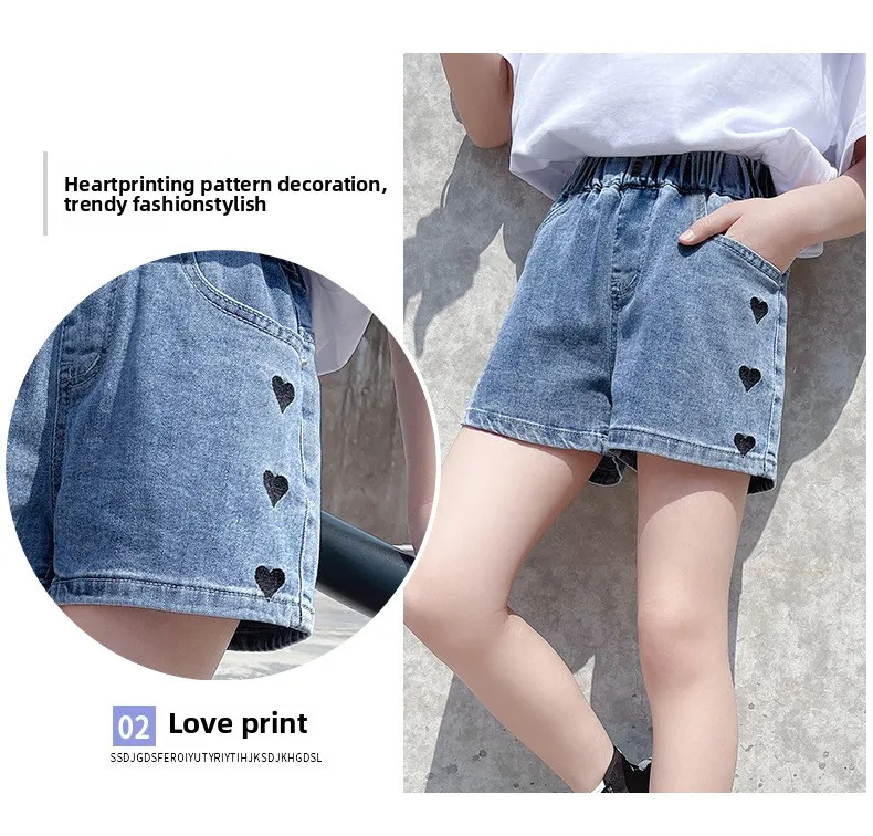 Description Picture 6 of itemGirls' Denim Shorts Summer Outfit New Korean Version Children's Embroidered Hot Pants Thin and Heart-shaped Pants for Little