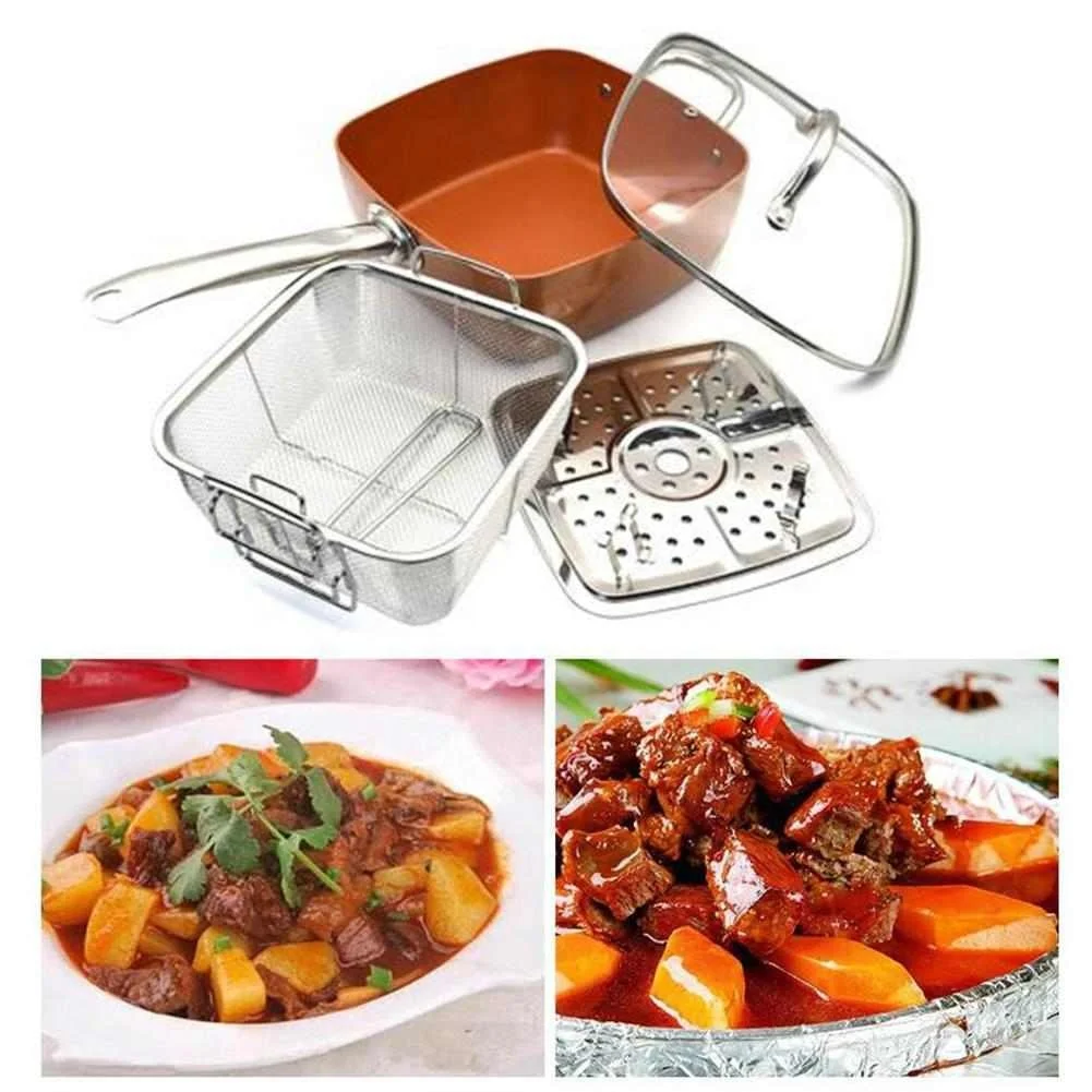 Cook Deep Square Pan Set Nonstick Copper Pan Chef 4 Piece Set Frying  Basket, Steamer Tray For Multi-purpose Pot Cookware Set - Cookware Sets -  AliExpress