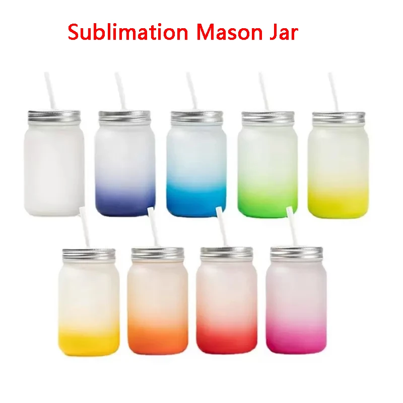 

New Arrival 15oz Gradient Beer Cups Blank Sublimation Frosted Glass Mason Cup With Handle Custom Coffee Mugs For Wedding