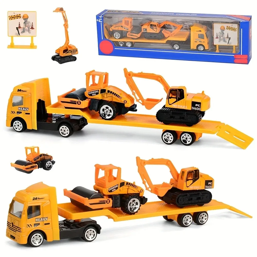 Friction Powered Play Vehicles Set: Construction, Police Car, and Fire Engine Toy Set