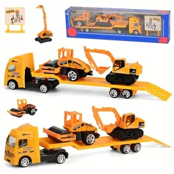Friction Powered Play Vehicles Set: Construction, Police Car, and Fire Engine Toy Set (Engineering vehicle)