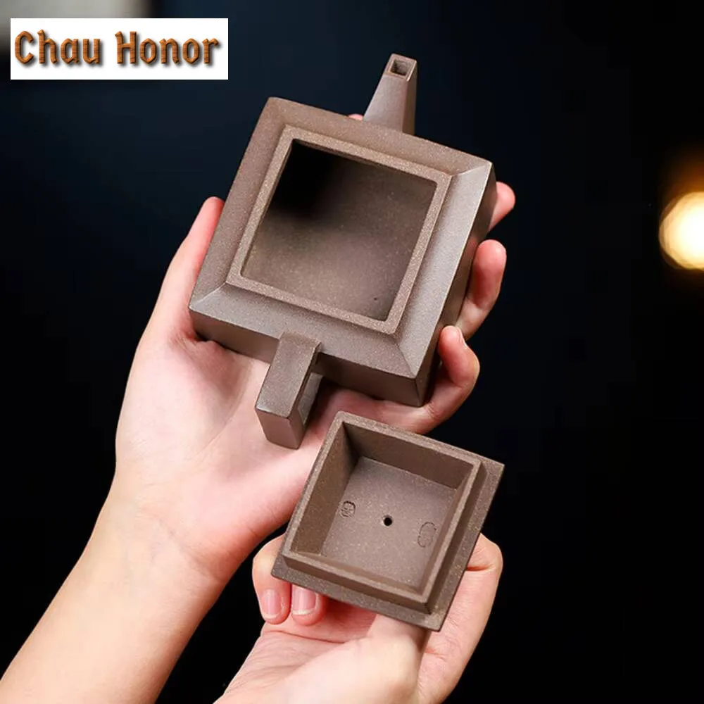 170ML Yixing Raw Ore Graphite Mud Teapot Handmade Purple Clay Square Tea Pot Tea Making Beauty Kettle Classic Zisha Tea Set Gift