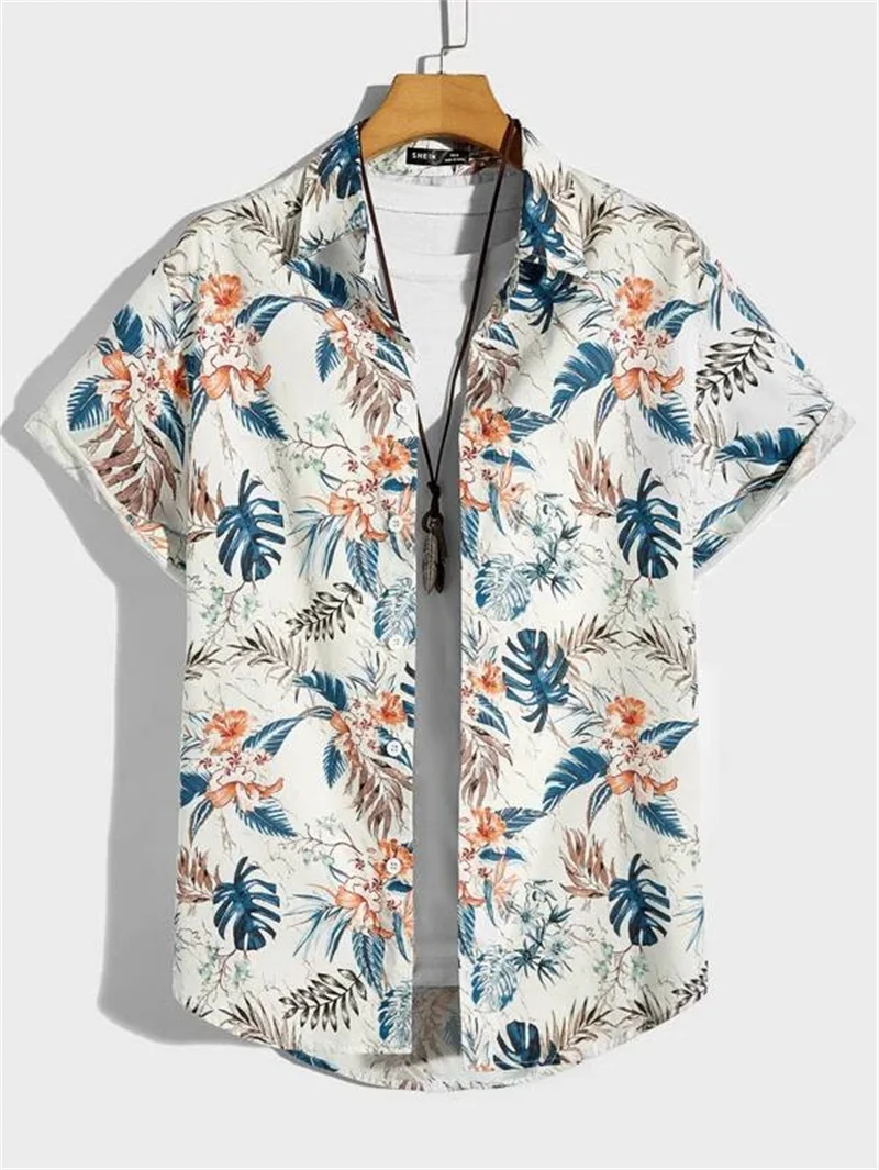 Hawaiian Leaves 3D Shirt Men's Summer Fflower Pattern Clothing Breathable Loose 3XL Beach Top Outdoor Casual Short Sleeve 4