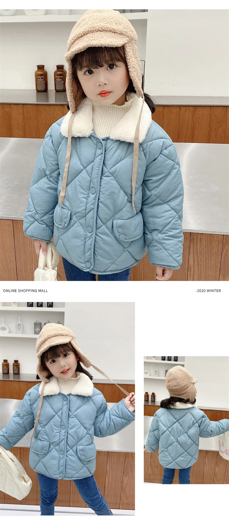 veste matelassée courte en coton avec col en fourrure de lapin pour vêtement chaud pour fille et nouvelle collection hiver