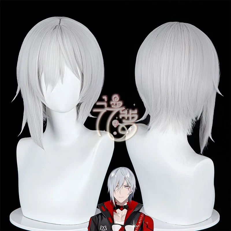 

2022 Vtuber Fulgur Ovid Cosplay Wig NOCTYX Short Gray Light Grey Synthetic Hair Side Bangs Heat Resistant Unisex Adult Men Women