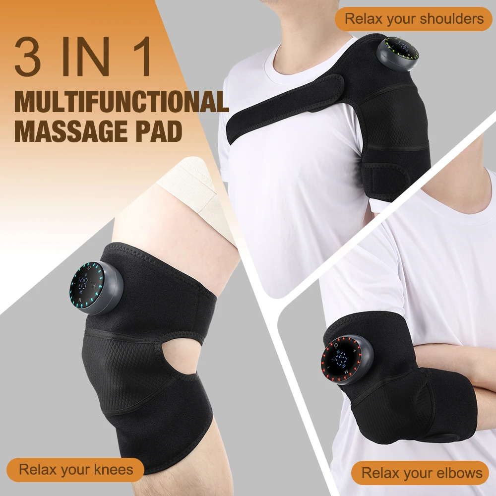 3 in 1 Cordless Heating Knee Shoulder Pad Massager Electric Knee Vibration Massage Belt Hot Compress Leg Joint Muscle Relax