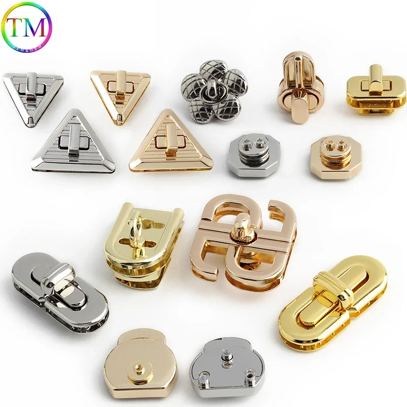 Rectangle/Triangle Durable Metal Press Push Locks Strap For Crossbody Bag Turn Twist Locks Mortice Lock DIY Hardware Accessories